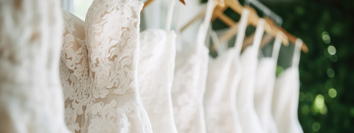 Wedding dresses on a rack