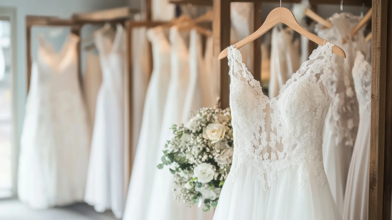 Racks of wedding dresses