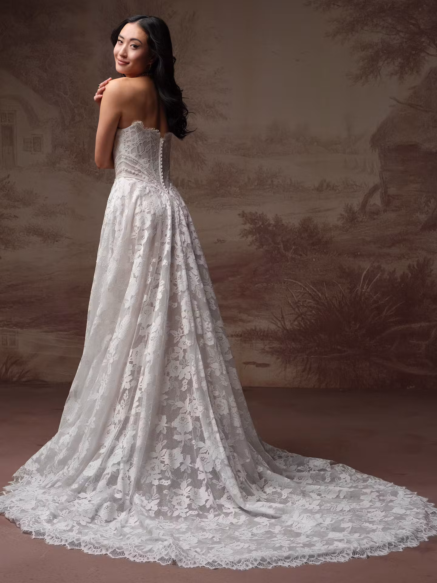 Glitter Tulle A-Line Wedding Dress with Cat Eye Neckline